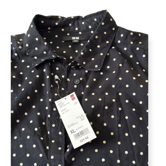 Uniqlo Long Sleeve Polka Dot Blouse, Cotton, Black-white, Size XL, NWT - Picture 5 of 12